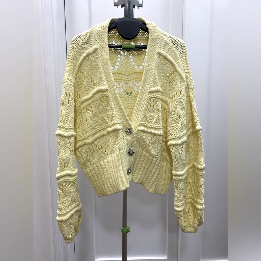 Zara Yellow Crochet Oversized Cardigan Sweater